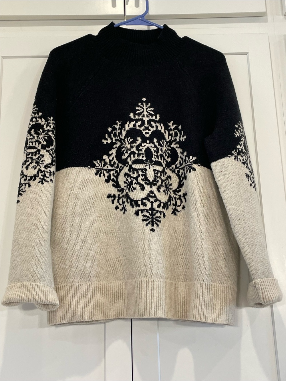 LOFT Black & Cream Snowflake Fair Isle Sweater Size M